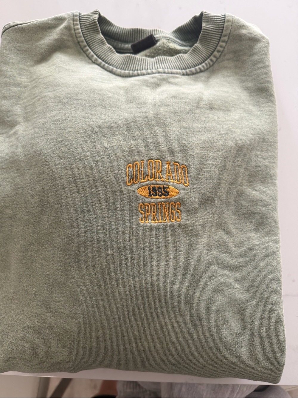 Urban Outfitters Sage Green Crewneck Sweatshirt with Gold Embroidery